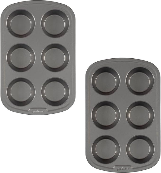 GoodCook Set of 2 Everyday Nonstick Steel Muffin Pan, 6 cup, Gray