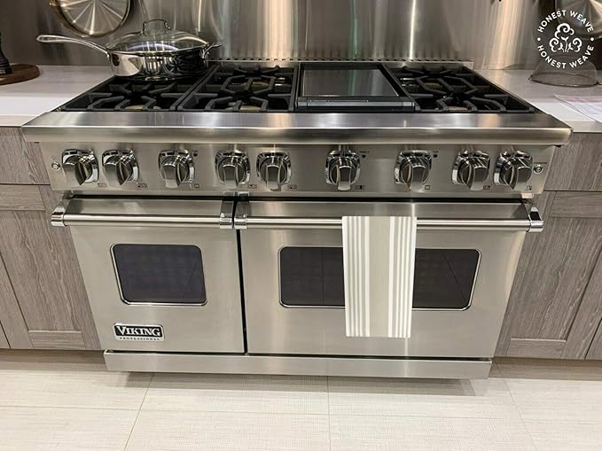 GOTS Certified Organic Cotton Kitchen Hand and Dish Towel Sets - Oversized 20x30 inches, Fully Hemmed, in Designer Colors, 6-Pack, Warm Gray/Taupe Stripe