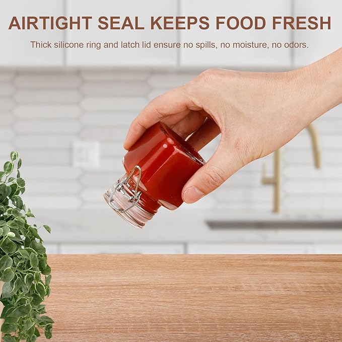 4oz Glass Jars with Lids, Set of 6 Mini Airtight Containers & Canisters, Small Mason Canning Jars with Wire Clip Seal for Spices, Jam, Honey, Kitchen & Wedding