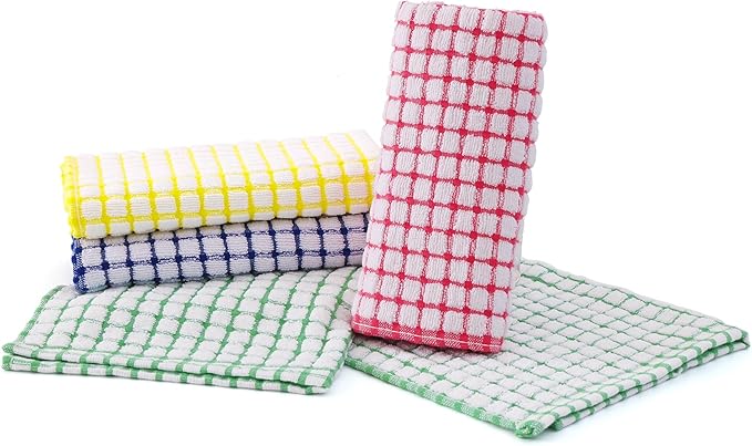 Kitinjoy Cotton 8 Pack Terry Kitchen Dish Cloths, 12 x 12 Inches Super Soft and Absorbent Dish Rags, Quick Drying Dish Towels for Washing Dishes, Mixed Color