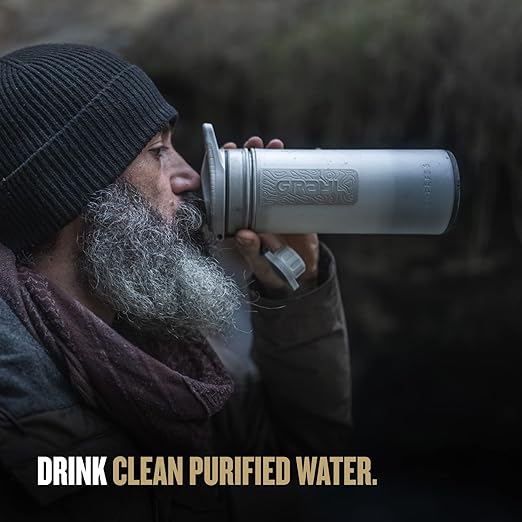 GRAYL GeoPress 24 oz Water Purifier Bottle - Filter for Hiking, Camping, Survival, Travel (Peak White)