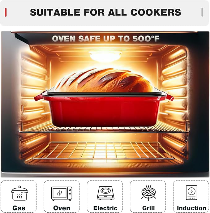 13x5 Enameled Cast Iron Loaf Pan with Lid – Bread Pan for Sourdough, Cake, Meatloaf, Even Heat, Nonstick, Easy to Clean, 2 Piece Set