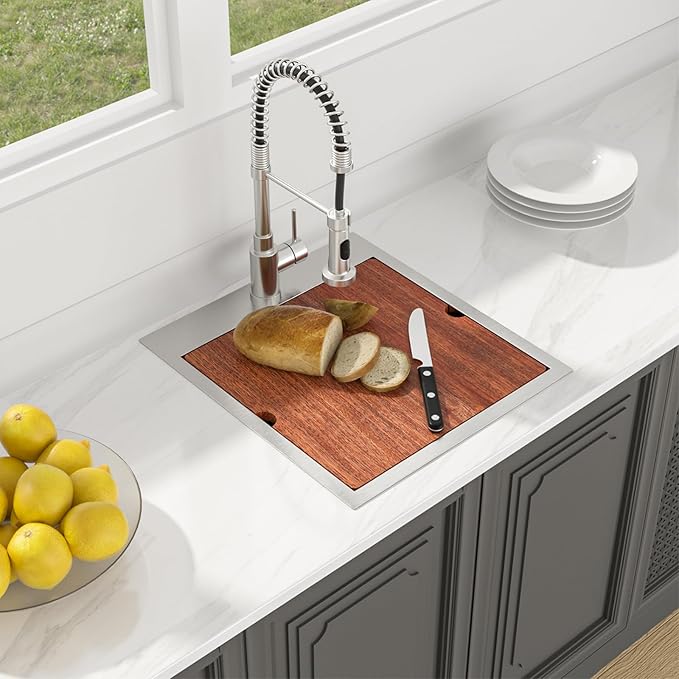 Lordear 18 Bar Sink Drop In 18x20 Inch Topmout Bar Sinks Stainless Steel 16 Gauge Single Bowl Ledge Workstation RV Kitchen Camper Wet Bar Sink With Cutting Board