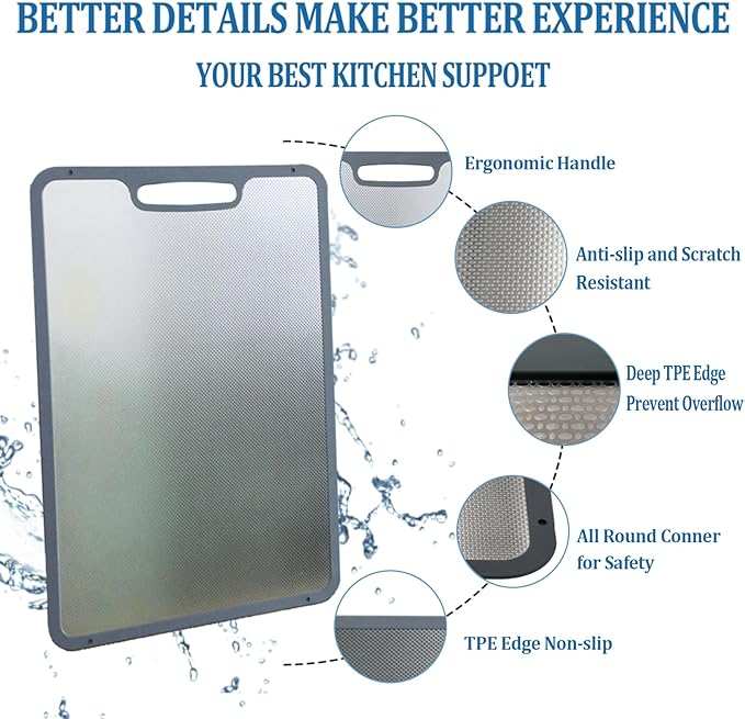 Premium Stainless Steel Cutting Board for Kitchen,Double Sided Chopping Board,Non-plastic Design with Juice Groove,Non-Slip Design for Safety,Ideal Gift for Chefs,Size:14''×10''(Large)