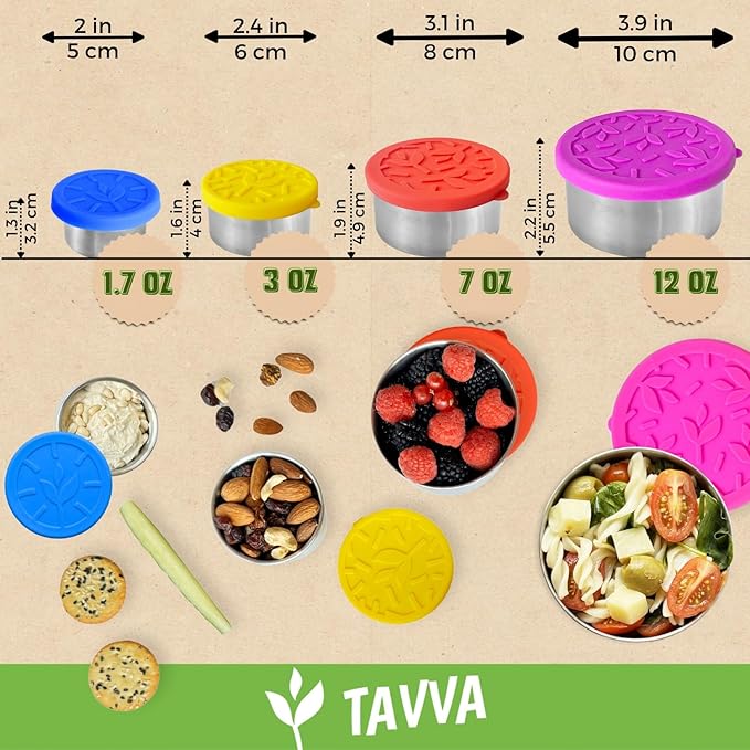 TAVVA 3 X 1.7oz Condiment Containers with Lids - Leakproof w/Silicone Lids - BPA Free - Dishwasher & Freezer Safe - Reusable Salad Dressing Container To Go - Sauce & Dip Cup for Lunchbox, Meal Prep