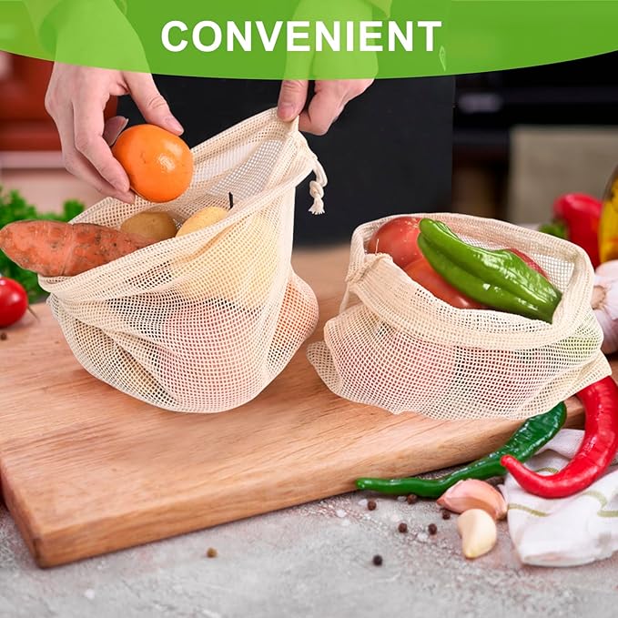 Reusable Bags Produce Bags Reusable Washable - Vegetable Bags, Grocery Bags, Cotton Mesh Bags for Farmers Market, Beach, and Refrigerator Storage Vegetables (7)