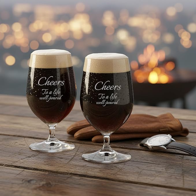 Riedel Personalized Bar Beer Glasses, Set of 2 Custom Engraved 17oz Crystal Beer Glasses with Stems for Craft Beer, IPA, Pilsner, Lager, Gifts for Beer Lovers