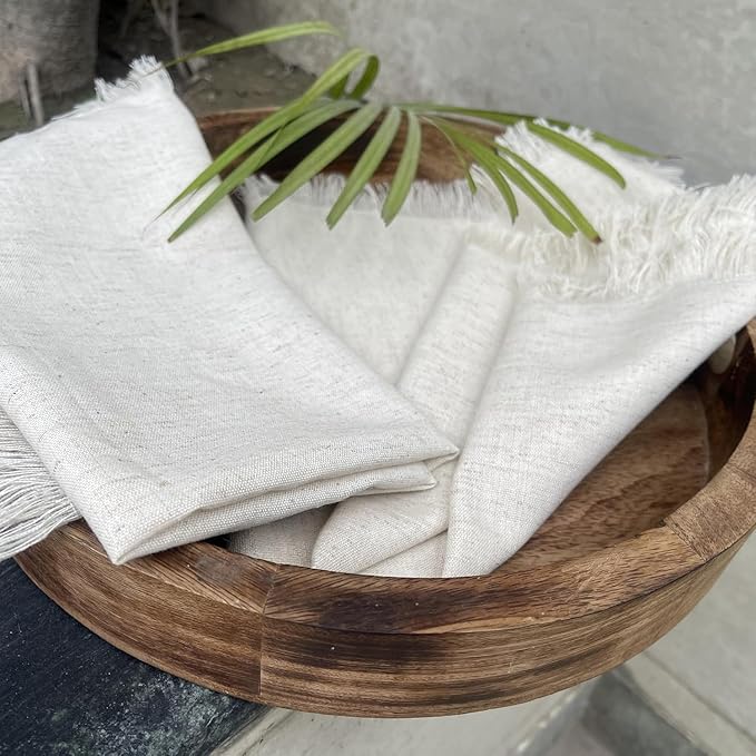 Bedding Craft Linen Flax Cotton Cloth Napkins 18x18 Set of 72 – Natural Fabric with Fringed Corners – Machine Washable Dinner Napkins for Weddings, Baby Showers, Parties & Table Décor (6 Dozen)