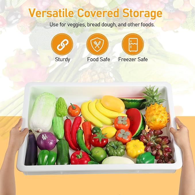 Tioncy 4 Pcs Pizza Dough Proofing Box Dough Container Stackable Trays with Lids Pizza Storage Container Collapsible for Storage Safekeeping, 25.98'' x 17.91'' x 3.23'', 4 Trays and 1 Covers