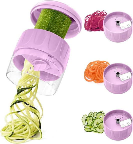 3 in 1 Vegetable Spiralizer Slicer, Adjustable Zucchini Carrot Noodle Maker, Cucumber Spiral Cutter, Easy to Use Kitchen Tool（Pink）