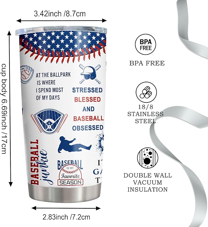 Baseball Gifts for Boys 8-12, Baseballs Gift for Men, Gifts for Boys Who Love Baseball, Base-Ball Coach/Team/Kids Presents, Base-Ball Tumbler 20oz 1PC