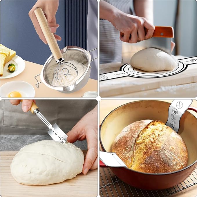 Sourdough Starter Kit, 24PCS Sourdough Bread Baking Supplies, Silicone Banneton Bread Proofing Basket Set of 2, Sourdough Starter Kit Beginners with 10pcs Bread Bags for Baking Lovers