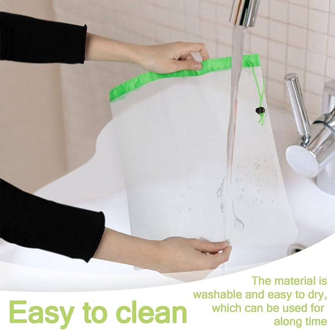 MAQIHAN 12PCS Reusable Produce Bags - Mesh Produce Bags Drawstring Reusable Washable Vegetable Storage Bags Refrigerator Keep Fresh Grocery Food Fruits Veggie Green Net Bag Toy Storage Zero Waste Shop