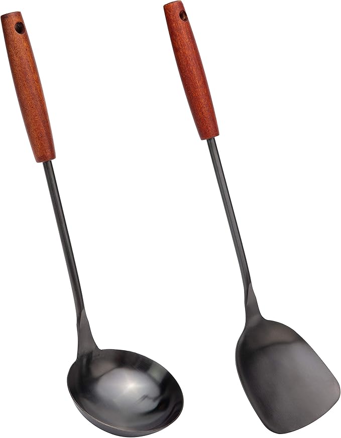 FJNATINH Spatula & Ladle Wok Tool Set, 14.2-15 inches Wok Utensils, Stainless Steel Wok Spatula