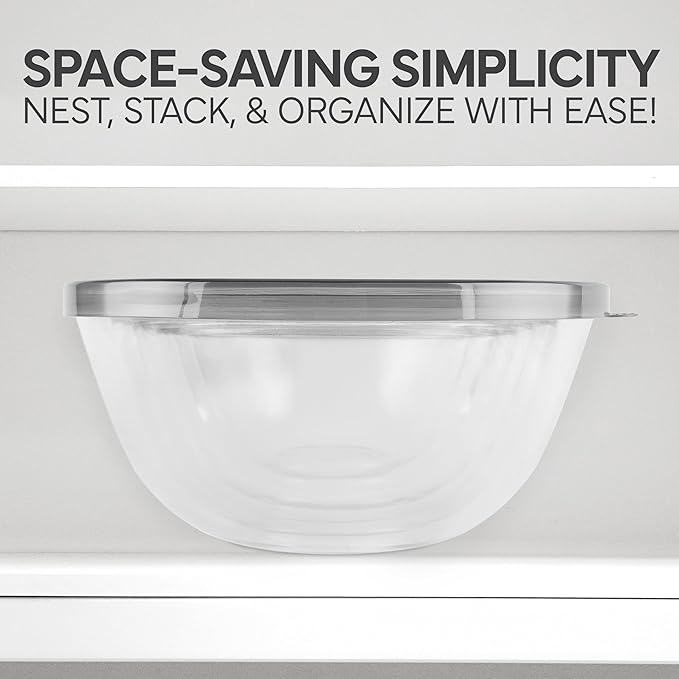 COOK WITH COLOR 12 Pc Glass Mixing Bowl Set with Lids – Borosilicate Glass Nesting Bowls for Cooking, Baking and Meal Prep, Gray