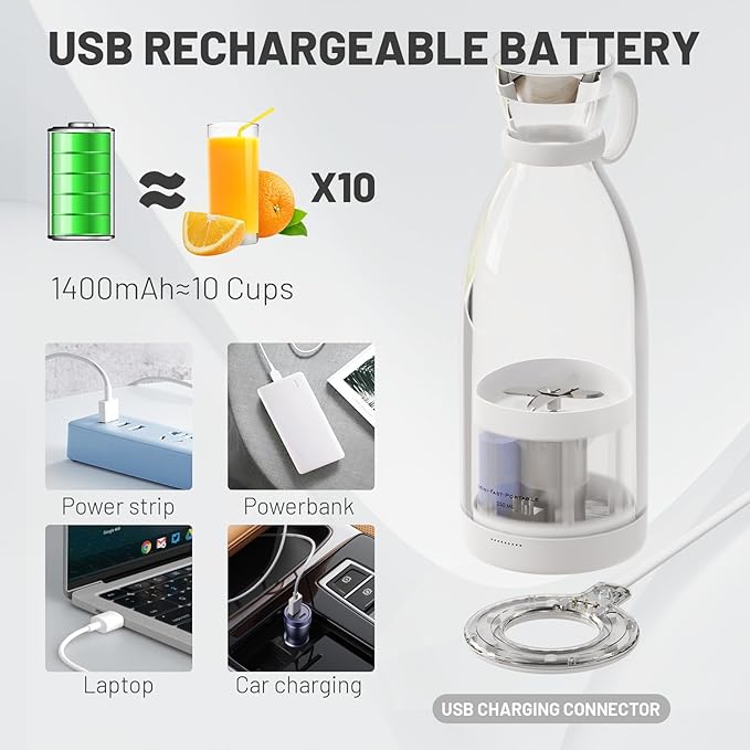 OTPEIR Portable Blender for Shakes and Smoothies with 11.83 Oz Travel Cup and Lid,Durable Stainless Steel Blades for Juice Blending Performance, White