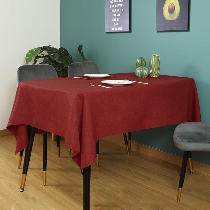 Table Cloth Rectangle Table Cover 55x95 Inches Faux Linen Wrinkle Free and Waterproof Red Rectangle Tablecloth for Kitchen Dining Party Buffet Wedding