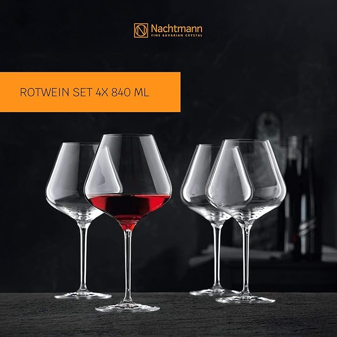 Nachtmann ViNOVA Red Wine Balloon Glass, Set of 4, 28.4-Ounces, Burgundy Wine Glasses, Tulip Shaped, Made of Clear Crystal Glass, Stemmed, Dishwasher Safe