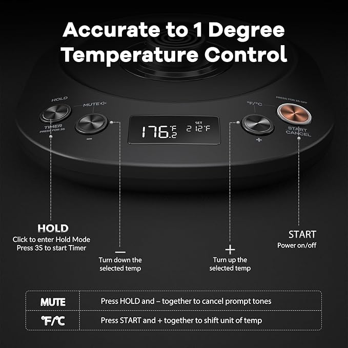 Mecity Electric Kettle Gooseneck Pour Over Kettle ±1℉ Temperature Control Quick Heating Water Boiler for Coffee & Tea & Formula Auto Shut Off Tea Kettle 1200 Watt, 0.8L, Matt Black, Barista Edition