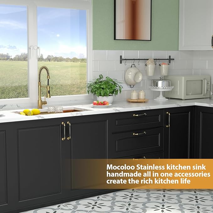 Mocoloo 33 Gold Kitchen Sink - 33 x 19 Inch Undermount Kitchen Sinks Ledge Workstation Gold Sink Single Bowl 16 Gauge Stainless Steel Under Counter Modern Sinks