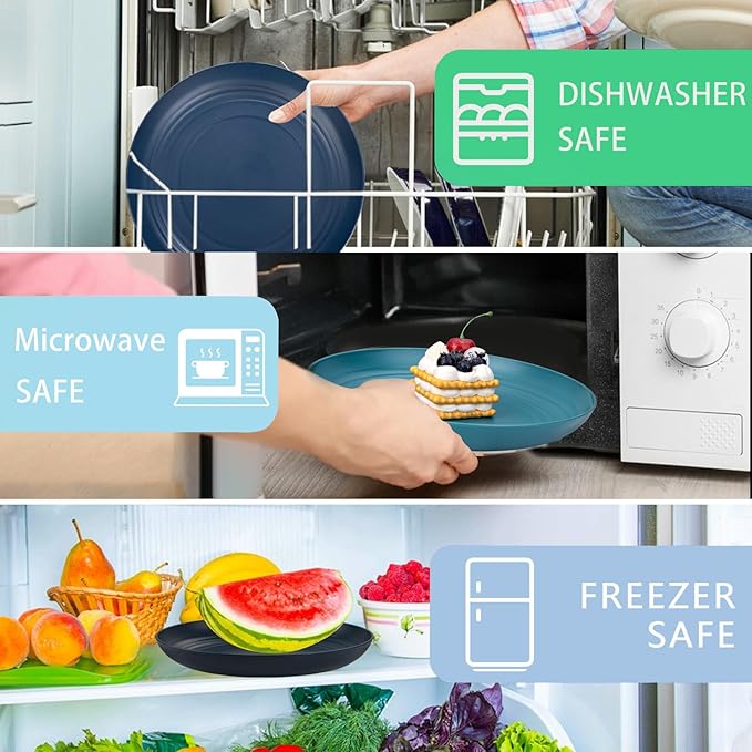 Supernal 32pcs Wheat Straw Dinnerware Sets,Plastic Plates and Bowls Sets for 8,Unbreakable Plates and Bowls Sets Dishwasher Safe Microwave Safe Fun Colors Perfect for Cooking Family Camping Picnics