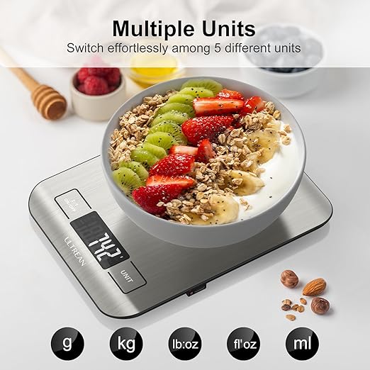 Ultrean Food Scale, 33lb Digital Kitchen Scale for Food Ounces Grams, 304 Stainless Steel, Type-C Charging and Batteries, Perfect for Meal Prep, Cooking, and Baking