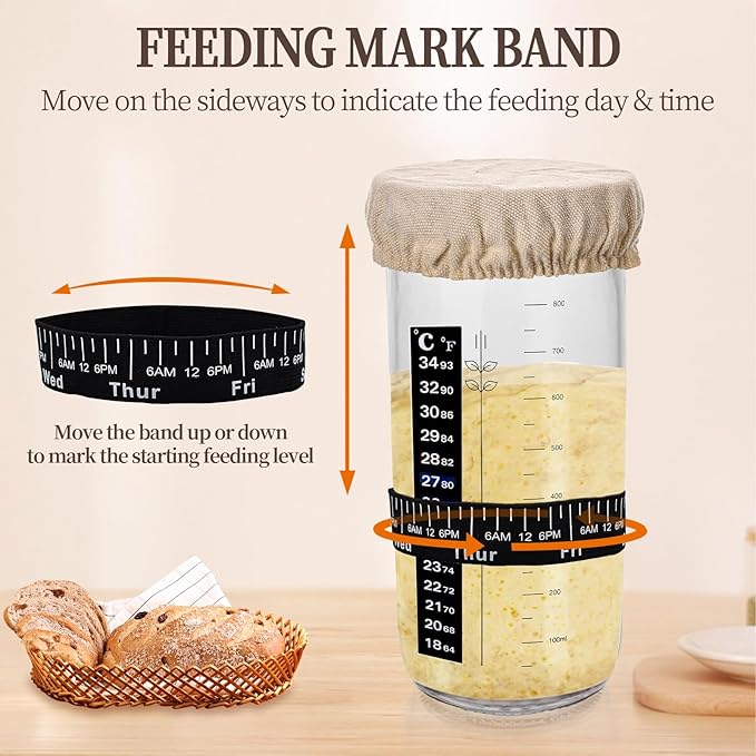 Sourdough Starter Kit, 34oz Large Sourdough Starter Jar Glass 2Pack, Sourdough Bread Baking Supplies, Fermentation Jar Bread Making Tools, Wide Mouth Glass Jar for Sourdough Bread Loaf Flour