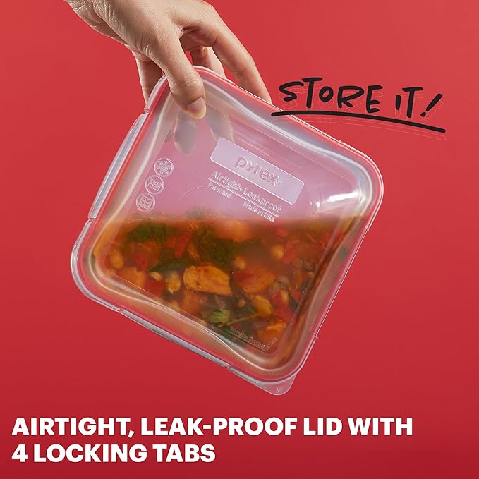 Pyrex Freshlock (5-Pack, 4 Cup) Glass Food Storage Containers Set, Airtight & Leakproof Locking Lids BPA-Free, Meal Prep Containers Set, Freezer Dishwasher Microwave Safe