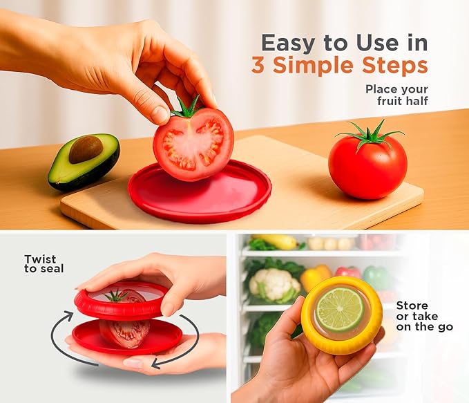 Avocado Saver & Onion Storage –Set of 4 BPA Free Silicone Food Storage Containers – Reusable Fruit and Veggie Savers, Fresh Pods for Food – Perfect for Tomato Holder, Garlic, Lemon & More
