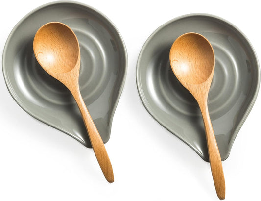 LAUCHUH Ceramic Spoon Rest for Stove Top, Large Spoon Holder, Spoon Rest for Kitchen Counter, Spoons, Ladles, Tongs, Christmas, Farmhouse Kitchen Decor, Spatula Holder Set of 2, Grey