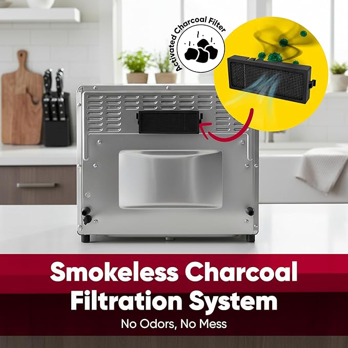 26-Quart Large Air Fryer Oven |10-in-1 Countertop Stainless Steel Toaster Oven Combo | Non Toxic Family Size Air Fryer - Frying, Baking, Toasting, Dehydrating, Rotisserie | 1700W 360° Heating