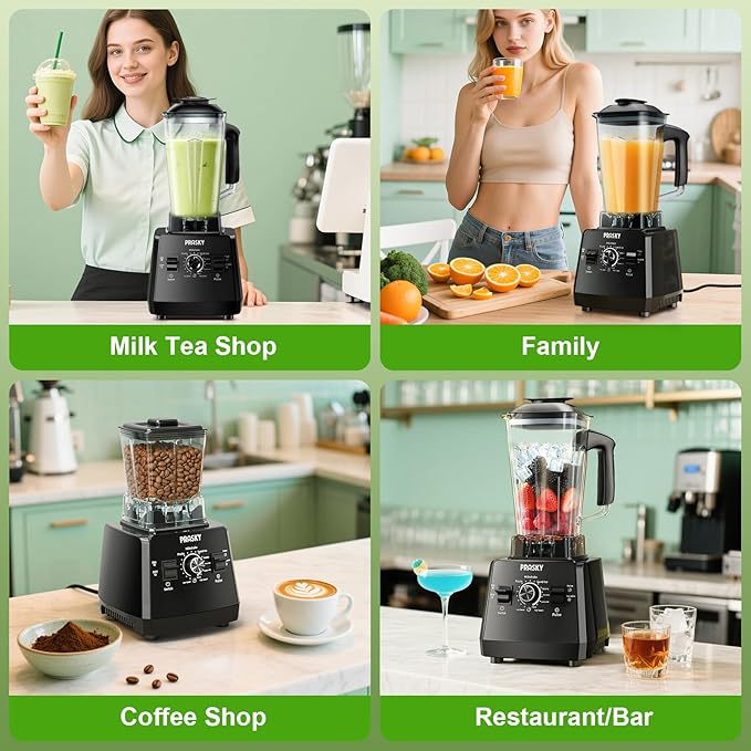 Professional Blender,Smoothies Blenders, PRASKY Max.2400Watts/1000Watts Blender and Grinder Combo 25000RPM Powerful Kitchen 68oz BPA Free 2 Containers Countertop Blenders Ice Crushing