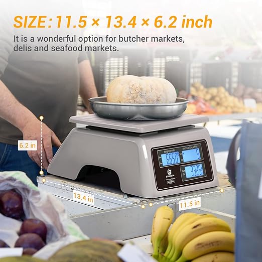 Price Computing Scale 66lb Digital Rechargeable Commercial Weight for Produce Food Meat Fruit Vegetable with Dual Large Display, Give Change Function and 5 Direct Plus Included, Not for Trade