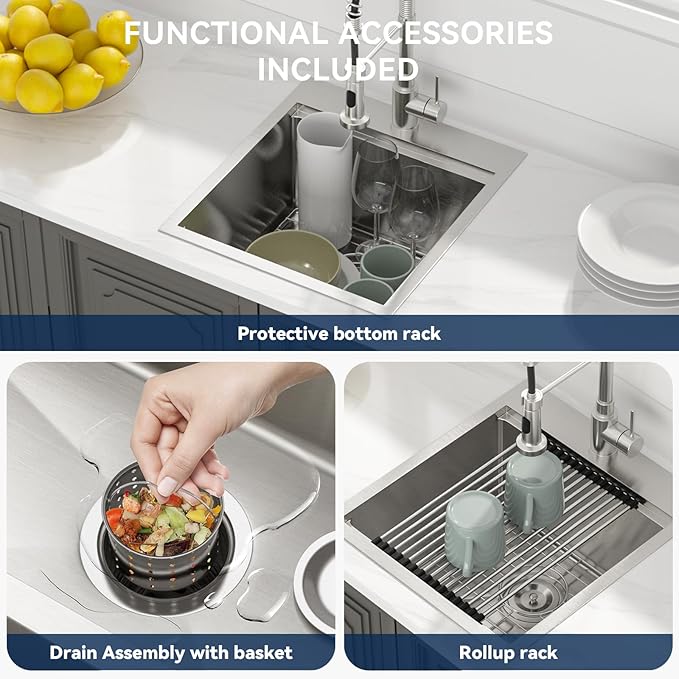 Lordear 18 Bar Sink Drop In 18x20 Inch Topmout Bar Sinks Stainless Steel 16 Gauge Single Bowl Ledge Workstation RV Kitchen Camper Wet Bar Sink With Cutting Board