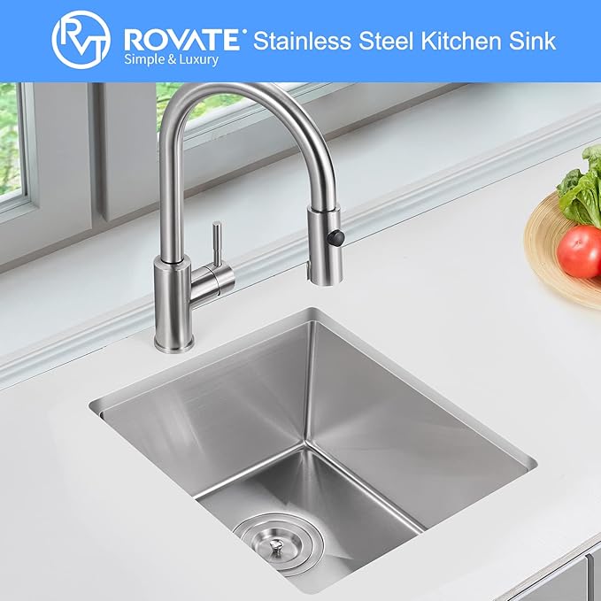 Bar Sink, ROVATE 13 x 15 inch Undermount Bar or Kitchen Sink, Handmade Single Bowl T-304 Stainless Steel Small Wet Bar Sinks