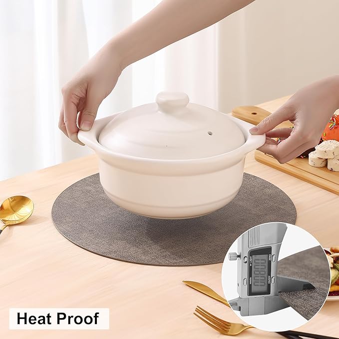 homing Round Faux Leather Placemat and Coaster 8 Packs, Washable Heat Resistant Dining Place Mats, Wipeable Double-Sided Table Mats for Indoor and Outdoor, Diameter 13 and 3.93 inch, Brown