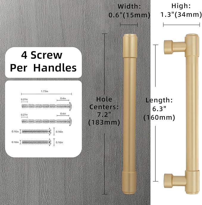 10 Pack Brushed Gold Cabinet Pulls 6.3 Inch(160mm) Hole Centers Kitchen Cabinet Handles Gold Drawer Pulls