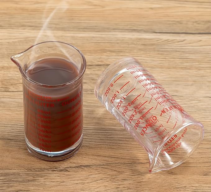 Ackers 3oz/90ml Glass Measuring Cup – Shot Glass with Double Scale-Ounce,Ml Markings for Kitchen & Bar(Pack of 2)