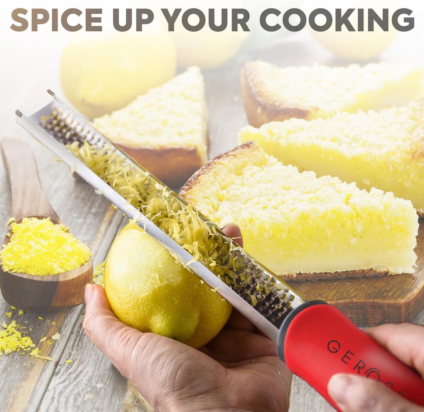 Stainless Steel Cheese Grater & Lemon Zester w/Extra Sharp Blade - Perfect for Lemon, Parmesan, Garlic, Chocolate - Spice Up any Dish in Seconds w/Your Premium Citrus Hand Grater with Handle - Red