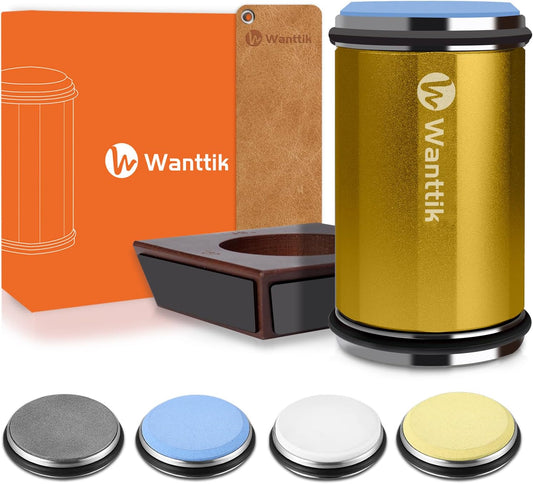 Rolling Knife Sharpener Kit, Upgraded Roller Knife Sharpener with Leather Strop for Kitchen Knives, 4-Disc Rolling Stone Sharpener with 15&18&20&22 Degree Sharpening, Gold