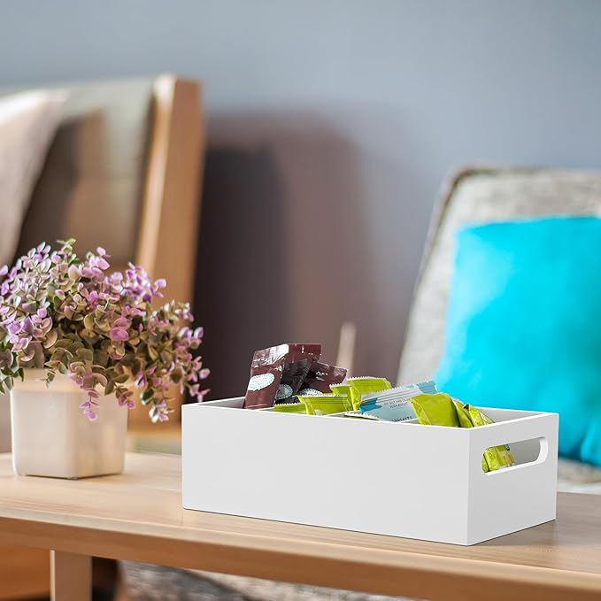 DRASTAR Pantry Organization and Storage Bins, Seasoning Packet Organizer with Removable Dividers,Wooden Storage Caddy for Kitchen, Pantry, Cabinet, Countertop, Black