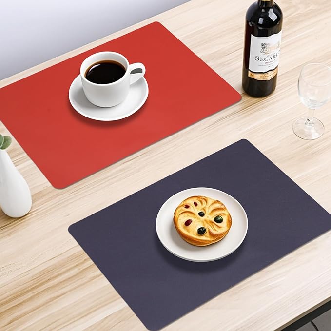 Faux Leather Placemats Set of 6,Reversible PU Placemat for Dining Table,Waterproof Table Mats Heat Resistant Wipeable Anti Slip Washable,Modern Table Protectors(Black and Red)