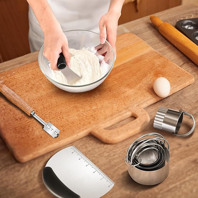 Pastry Cutter, Biscuit Cutter, Dough Scraper, Bread Lame, Stainless Steel Pastry Blender Set, Dough Cutter Biscuit Cutter Sourdough Bread Scoring Tool Dough Blender Tools & Pastry Utensils (5 Pcs/Set)