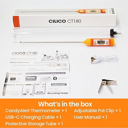 Candy & Meat Thermometer with Type-C Rechargeable Digital Instant Reading for Candy Making, BBQ, Deep Frying, & Liquids, 8" Long Probe,CT180-L