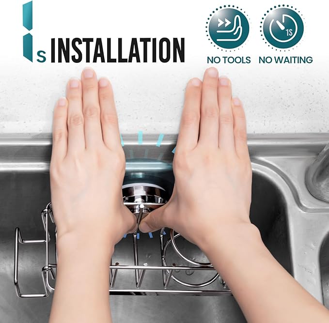 TAILI 4-in-1 Rustproof Sink Caddy & Sponge Holder with Removable Strong Suction Cup for Kitchen Sink - Silver