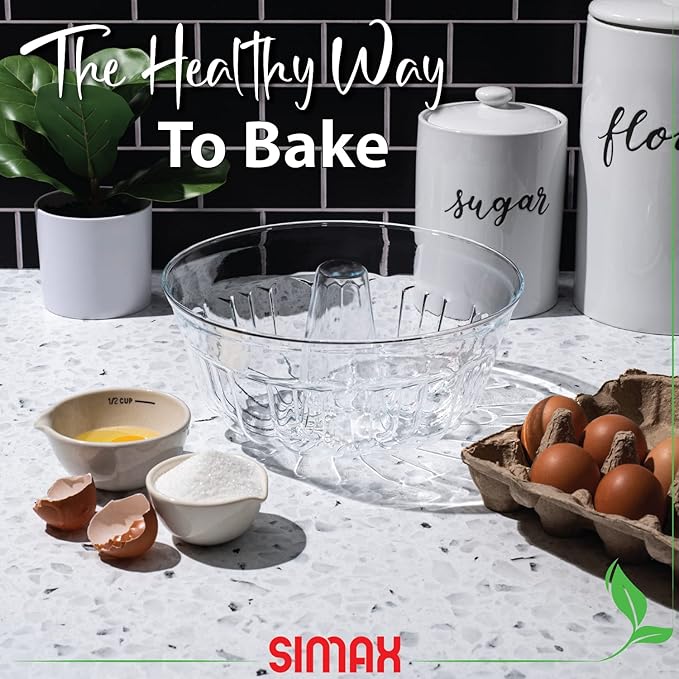 Simax Clear Glass Fluted Bundt Cake Pan | Heat, Cold, and Shock Proof, 2.1 Quart (8.4 Cups), Made in Europe, Great for Ring Cakes, Puddings, Desserts, Monkey Bread, and More, Dishwasher Safe…
