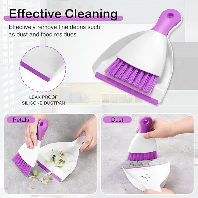 NACENA Mini Dustpan and Brush Set, Small Broom and Dustpan Set Dust Pan and Mini Hand Broom Dustpan and Broom Combo Compact for Home Table Keyboards Sofa Kitchen Pets, Purple