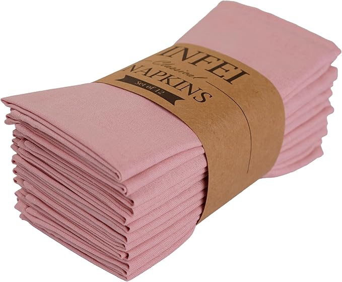 Solid Color Polyester Linen Blended Thin Dinner Cloth Napkins - Set of 12 (40 x 40 cm) - for Wedding Parties Events & Home Use (Blush)
