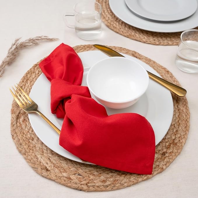 Blue Needles Solid Cloth Napkins Set of 6 Red 100% Cotton Dinner Napkins 18x18 inches - Soft, Reusable, Absorbent & Washable Fall Thanksgiving Linen, Ideal for Events, Parties & Everyday Use