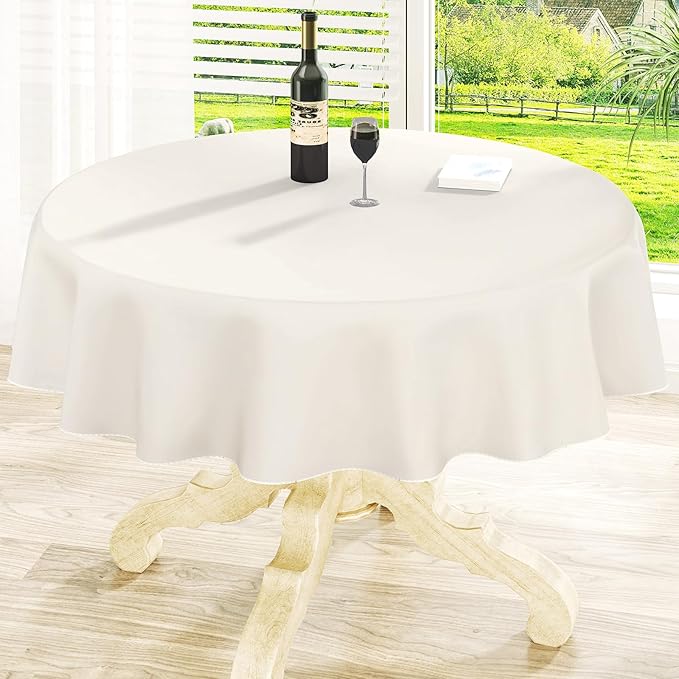 homing Round Vinyl Tablecloth, Waterproof Spillproof Plastic Flannel Backed Table Cloth, Wipe Clean Table Cover for Dining, Buffet Parties and Camping (Beige, 60")